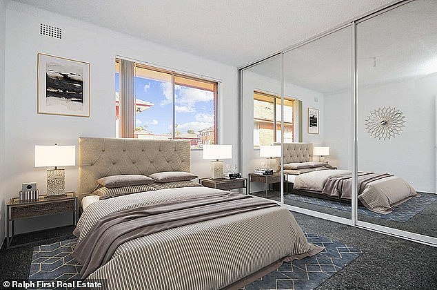 One of two bedrooms in a Lakemba unit is on the market for under $410,000