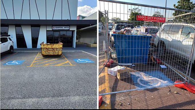 残疾人车位被垃圾箱占领，珀斯购物中心一个月才移除，当局：这种现象很常见（组图） - 2