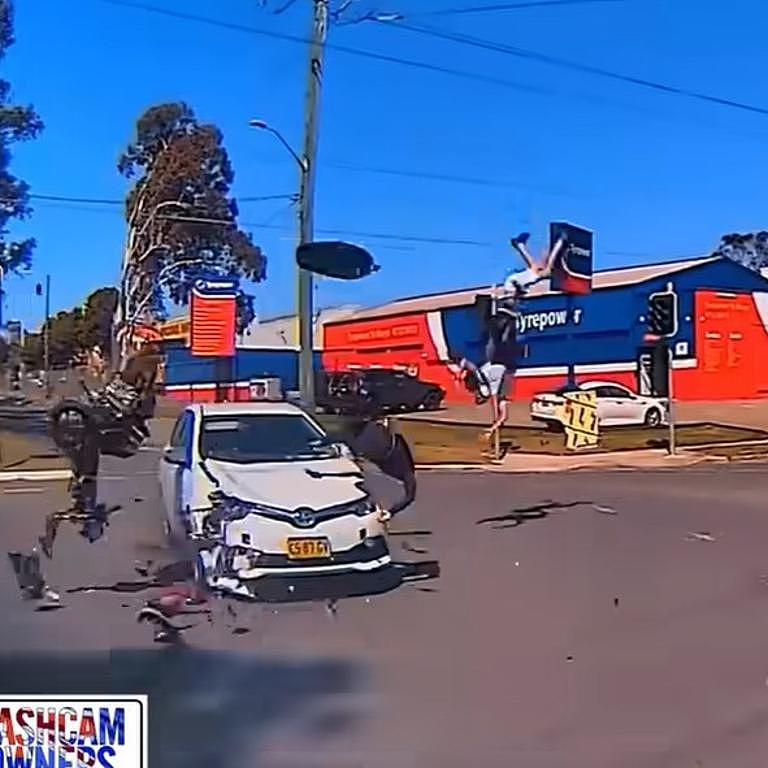 One scooter with three people T — boned a small hatchback on the St Marys intersection. Picture: Dash Cam Owners Australia