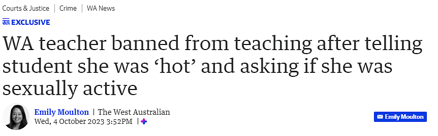“你有过性生活吗？”西澳教师言语猥亵学生，露骨谈话曝光，被判禁止任教18个月（图） - 1