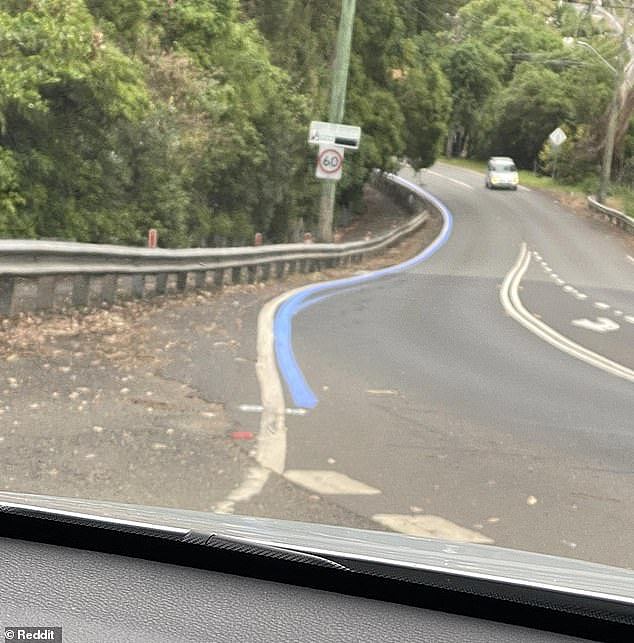 A Redditor was wondering what the blue line on the road in Stanwell Park was for. It was revealed it marked the route for the UCI Road World Championships biking race