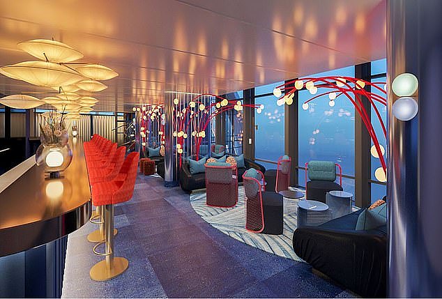 The lavishly decorated interiors of the hotel (pictured) offer spectacular views of the Sydney skyline and waterfront views of Darling Harbour