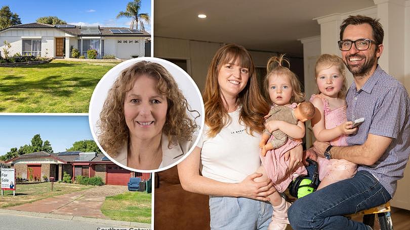 Professional house flippers, Steven and Kate Deering, with family. Inset: Professional house flipper Julia Anglesley.
