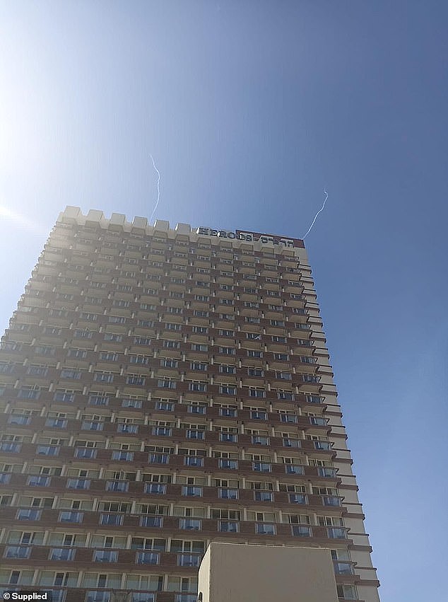Pictured: Missiles flying through the sky in Israel, above where Ms Lilley was staying
