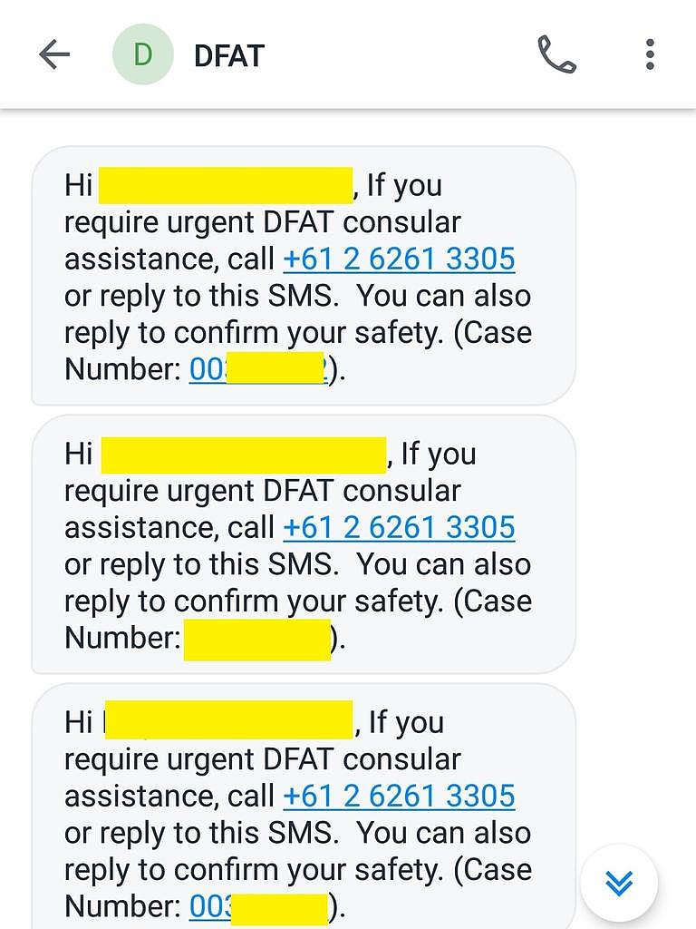已向 DFAT 发送短信请求紧急帮助。