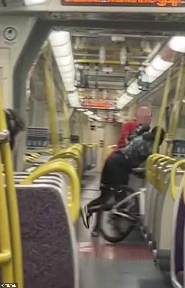 一段可怕的镜头捕捉到了两名通勤者在公共火车上互相殴打的那一刻，其中一人被指控为种族主义者