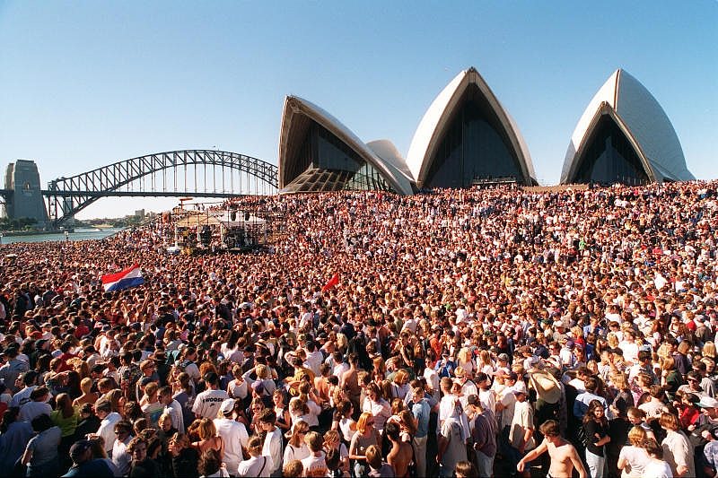 Fans gather for the Crowded House show