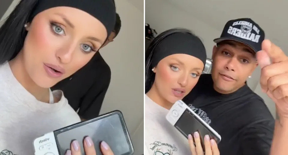 Screenshots of Poppy and J-MILLA from their TikTok video opening up about their baby monitor being hacked.
