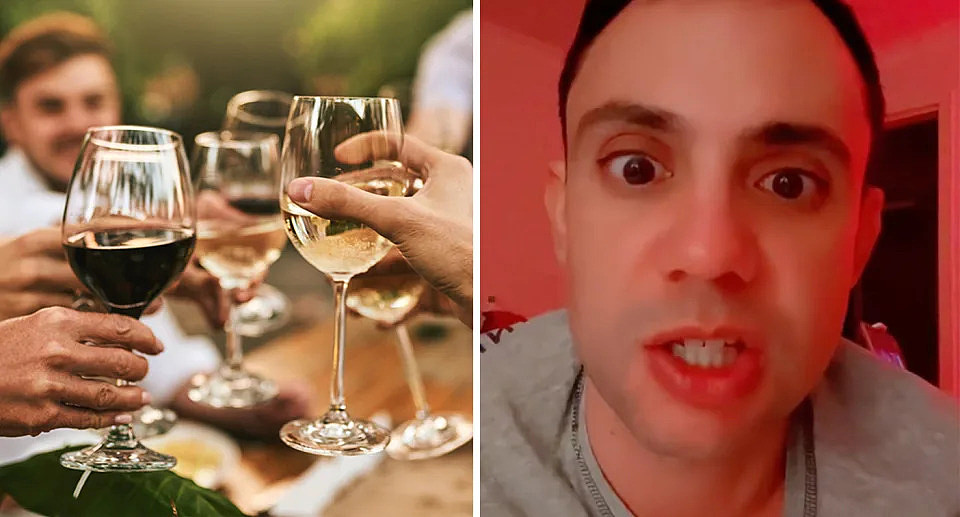 Glasses of wine being held up in toast; US expat talking about Aussie drinking culture