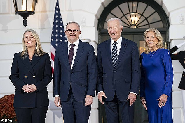 The powerful foursome were all smiles as President Biden and Mrs Biden greeted them to the White House