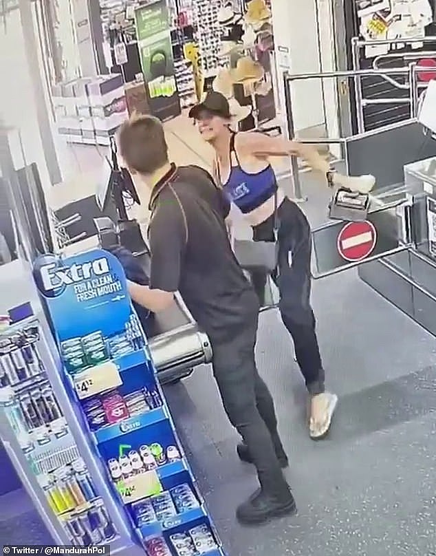 Police are searching for information and the identity of a woman (pictured) who attacked a staff member at an IGA in Mandurah, south of Perth, on Tuesday afternoon