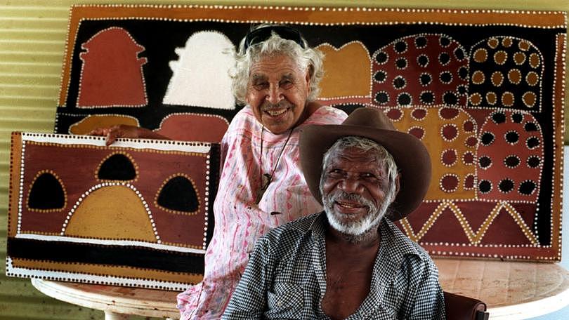 Rover Thomas put Turkey Creek on the map with his highly regarded art. Seen here with budding artist Queenie McKenzie. **File pic from 28 October 1994**