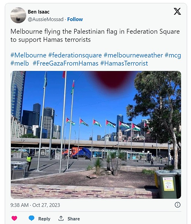 澳联邦广场升起巴勒斯坦国旗！有人怒斥“令人厌恶”，市议会回应：不归我管（组图） - 3