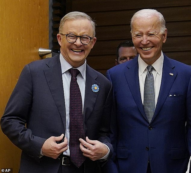 Anthony Albanese (pictured left) has been slammed for jetting to the US to meet President Joe Biden (right) rather than facing the fallout from the Indigenous Voice to Parliament referendum loss