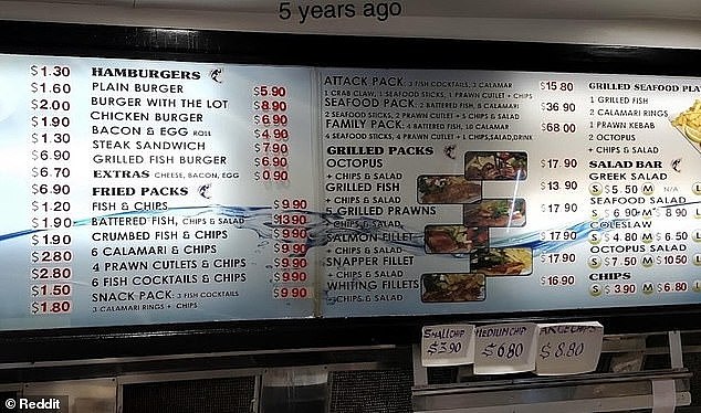 This shot taken five years ago at Sydney's inner west Great North Seafood fish-and-chip shop shows that the rate of price increases has accelerated alarmingly