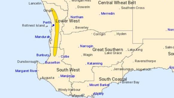 A severe weather warning remains in place for parts of the Perth metropolitan area and the South West on Friday morning.