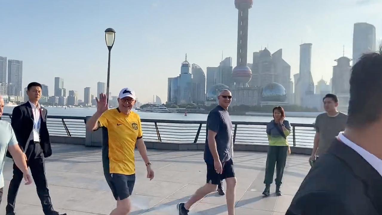 Anthony Albanese during a walk on the Bund in Shanghai. Picture: Will Glasgow/The Australian