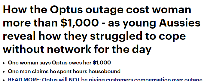 Optus陷入瘫痪后，珀斯女孩当日损失高达$1000，有网友叫板：不赔偿就起诉（组图） - 1