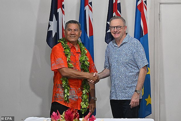 Pictured: Tuvalu's Prime Minister Kausea Natano and Australia's Prime Minister Anthony Albanese