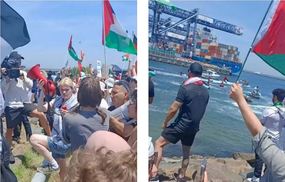 悉尼再爆亲巴勒斯坦集会！抗议者聚集港口，有人跳下水阻止以色列货船靠岸（组图） - 4