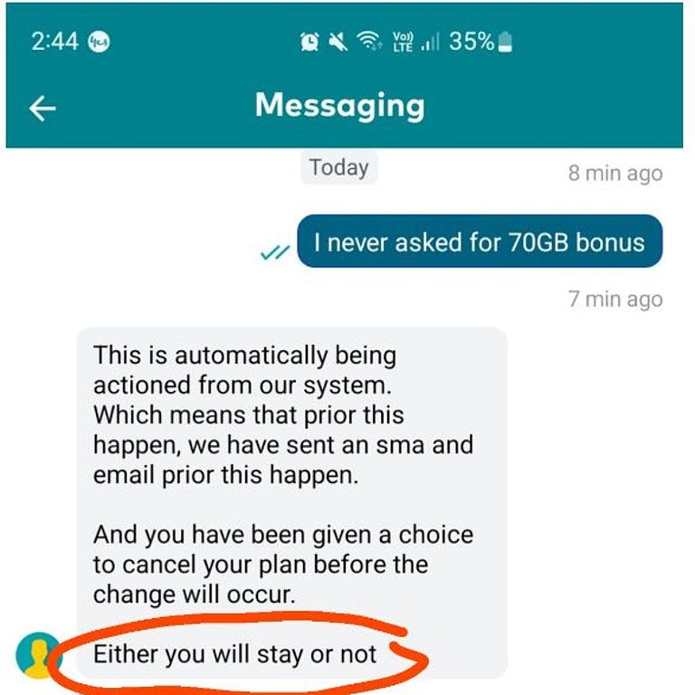 An Optus customer was left shocked at the response he received after using the telco’s customer service chat. Picture: u/AGuerillaGorilla/Reddit
