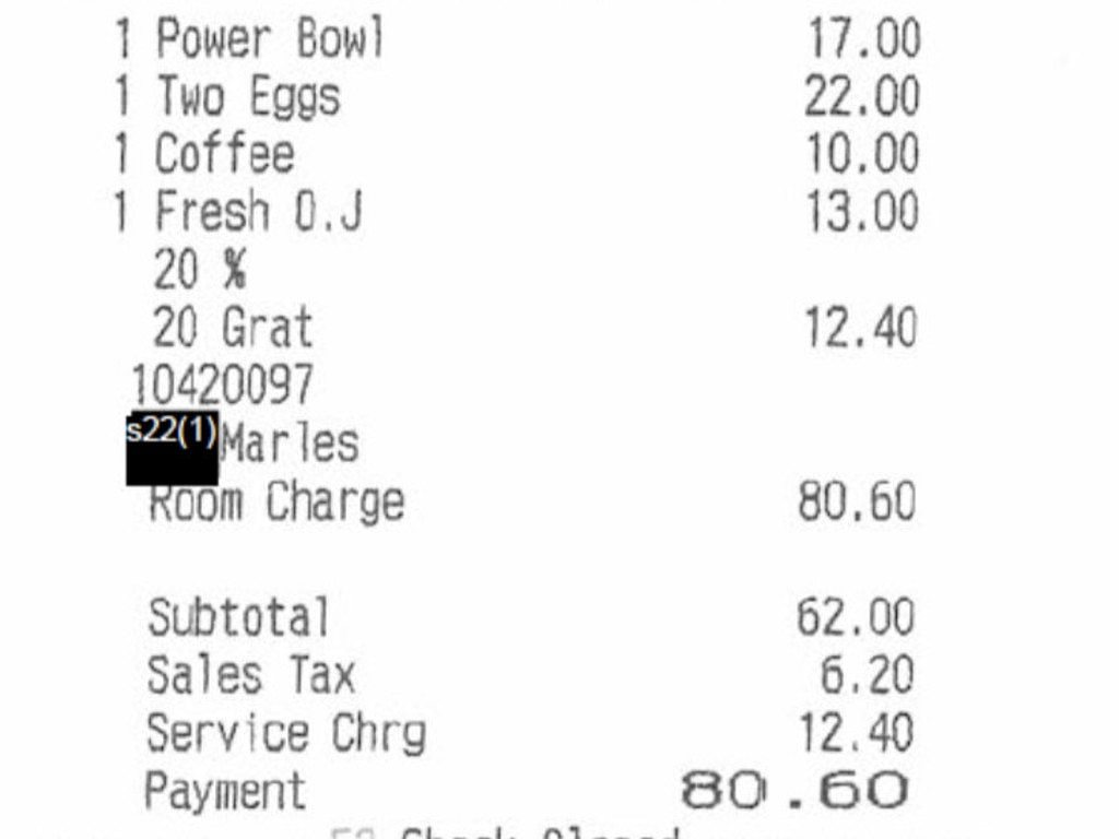 Mr Marles paid $80 USD - which is $115 AUD - for a single breakfast on his trip.