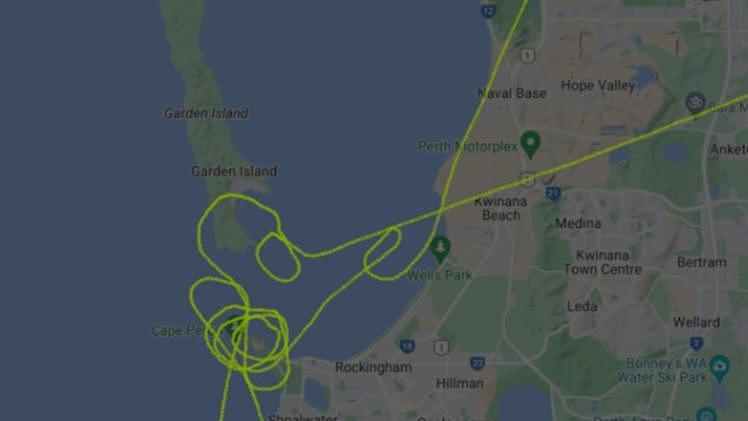 Flight radar shows the police air wing circling the Rockingham foreshore before venturing to Garden Island and Cape Peron at the time of the incident. 

