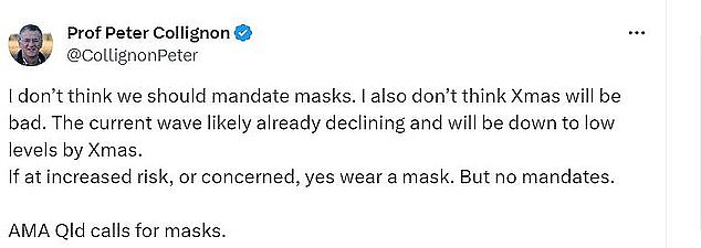 Professor Collignon has made it clear he opposes people being forced by law to wear masks