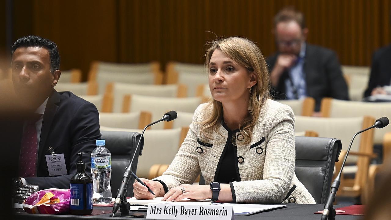 Optus CEO Kelly Bayer Rosmarin appears before Senate inquiry following the November 8 outage, at Parliament House in Canberra. Picture: NCA NewsWire / Martin Ollman