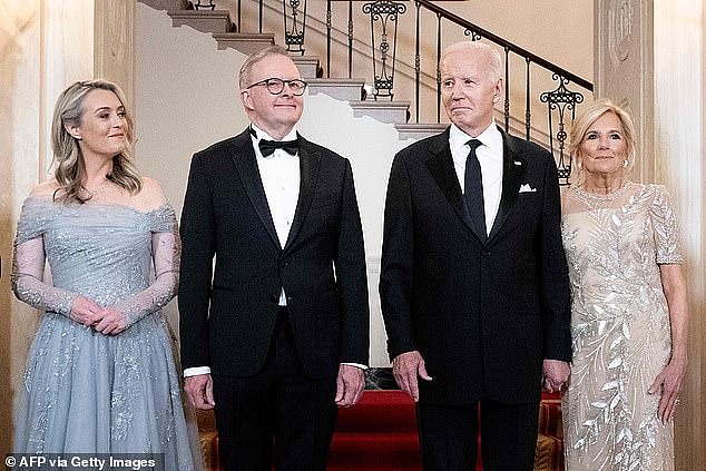 The leader of the Labor Party and his financial professional partner, 44, (left) recently attended a state dinner hosted by U.S. President Joe Biden, 81, (centre right) and first lady Jill Biden, 72, (right)