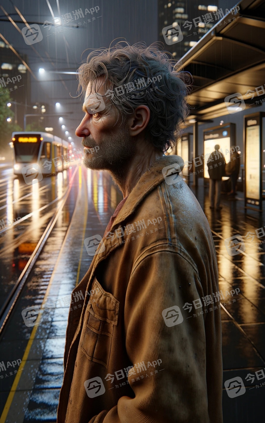 DALL·E 2023-11-27 14.05.37 - A hyper-realistic image of a night scene in Melbourne with rain. A Caucasian man, just over 40 years old, with slightly curly, graying hair, wearing a_副本.jpg,18