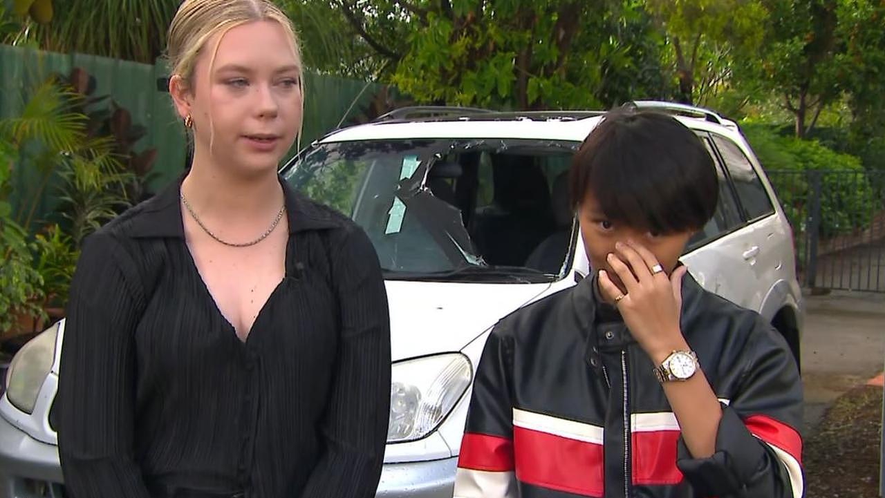 Schoolies Mackenzie and Dan describe the moment the tree crashed into the car. Picture: Today