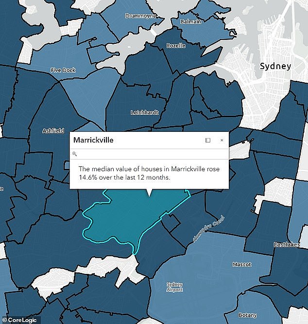 Marrickville, in the city's inner-west, saw its median house price in the year to November surge by 14.6 per cent to an even more unaffordable $2,022,621, new CoreLogic data showed