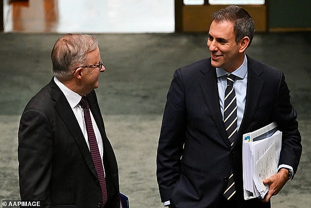 When interest rates keep on rising, fixed-income assets like government bonds are a safer investment (pictured are Prime Minister Anthony and Treasurer Jim Chalmers)