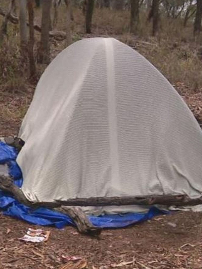 Queensland man David has been living in a small, leaky tent near a Brisbane motorway for two months. Picture: 9News