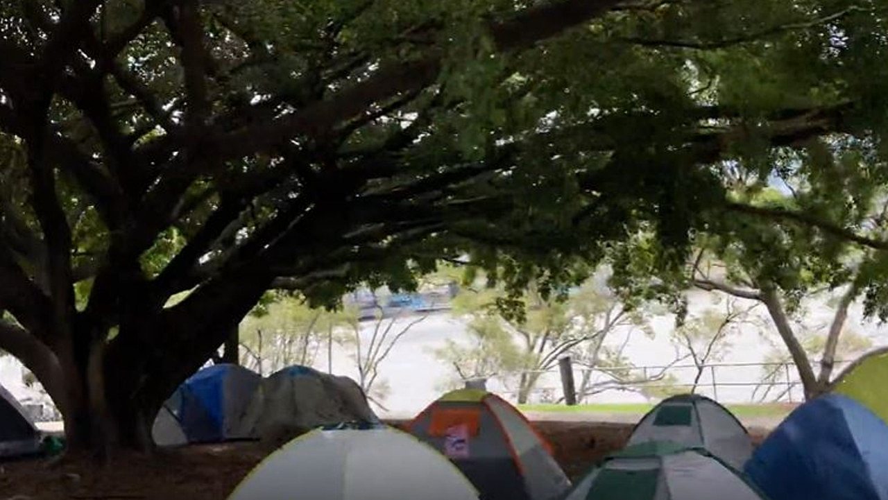 Many of the tents were huddled in groups under trees for shelter. Picture: Reddit