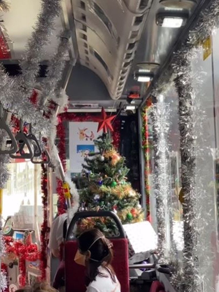 Two Christmas trees were spotted inside the bus. Picture: @chels_eatravel/Instagram