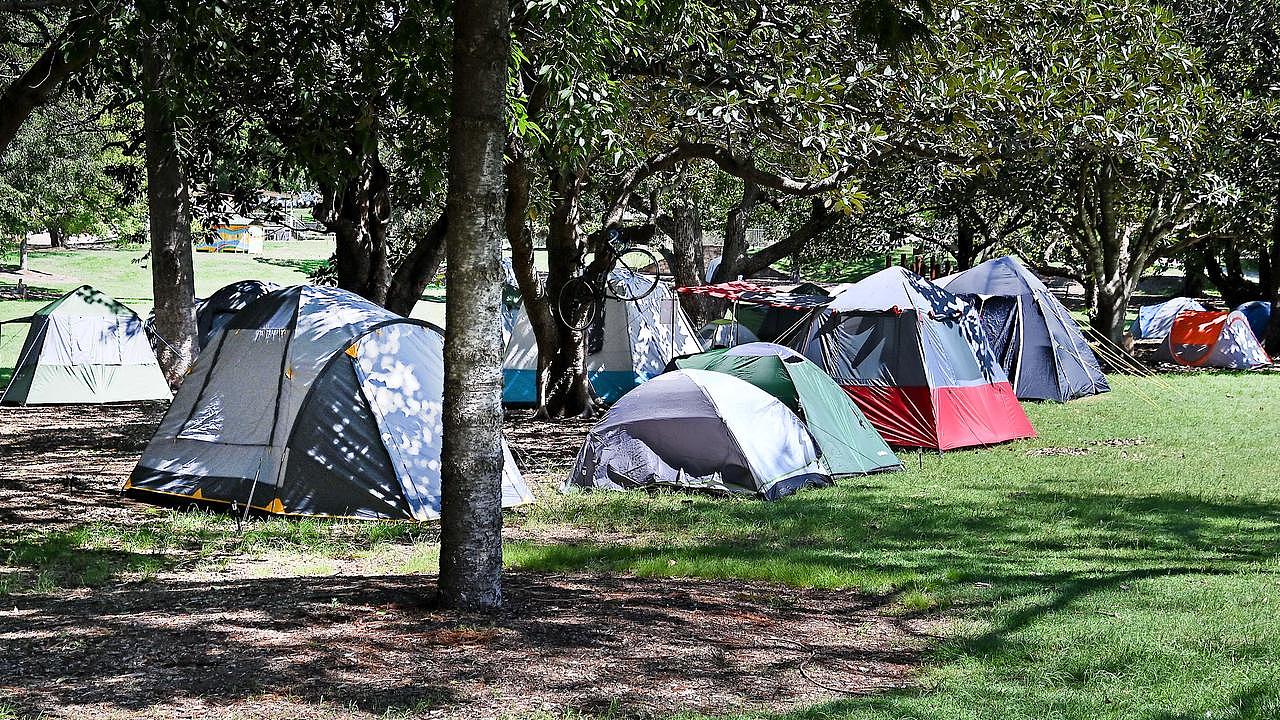 Tent city in Musgrave Park, South Brisbane. Picture, John Gass
