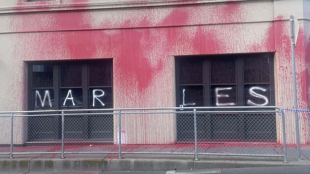 澳副总理办公室再遭亲巴抗议者破坏！墙上被泼红漆，警方封锁现场（组图） - 5
