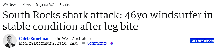 西澳男子冲浪遭鲨鱼袭击，脚踝严重受伤，当局敦促：海滩游客需格外小心（图） - 1