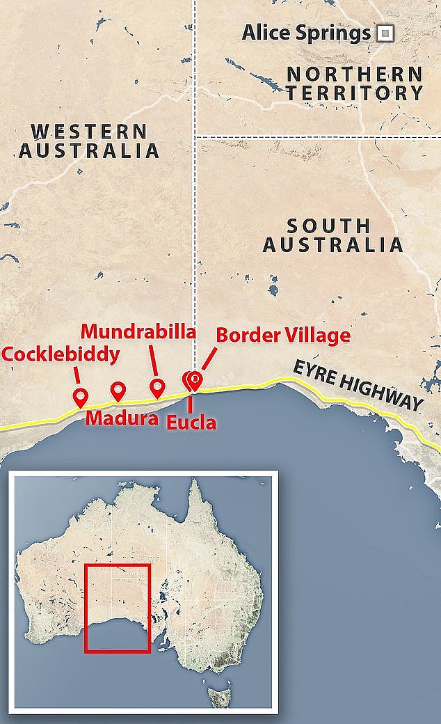 Eucla, along with Cocklebiddy, Madura and Mundrabilla in Western Australia and Border Village in South Australia are the five roadhouse locations that use Central Western Time (map pictured)
