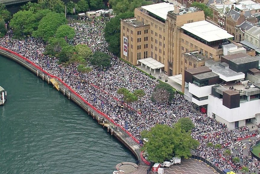 people crowd circular quay ahead of the new year's eve fireworks display on sunday december 31 2023