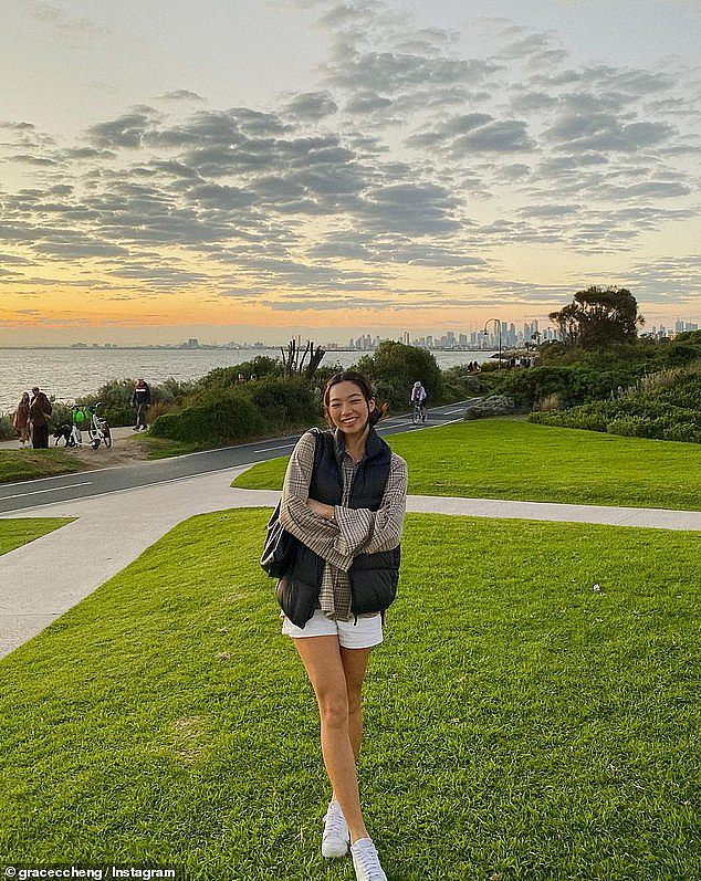 The travel blogger spent two weeks travelling to Melbourne, Gold Coast, Byron Bay and Sydney in May 2023 (Ms Chneg at Point Ormond Lookout at Elwood Beach, Melbourne)