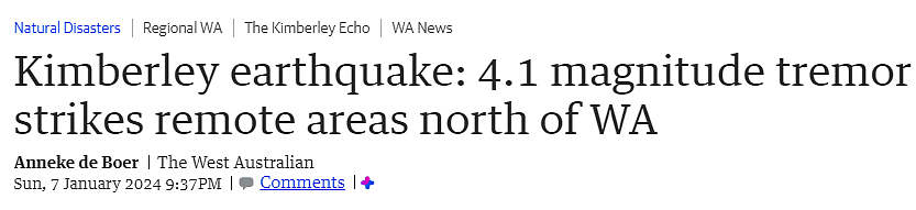 西澳发生4.1级地震，多地有震感（图） - 1