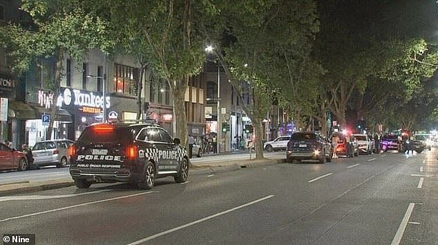 The three-hour stabbing spree started outside Yankees Burger Bar on King St when a 24-year-old man was stabbed at about 10pm on Saturday (pictured)