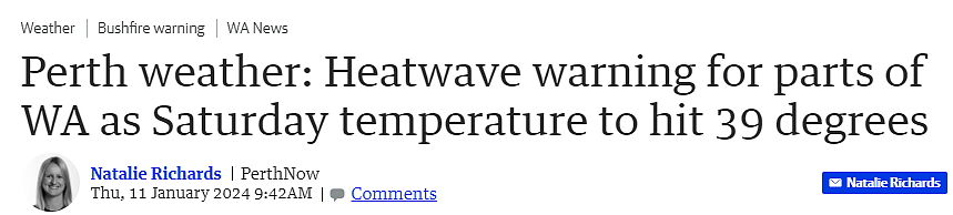 西澳发布热浪警告，部分地区气温高达46 ℃，附珀斯天气预报（组图） - 1