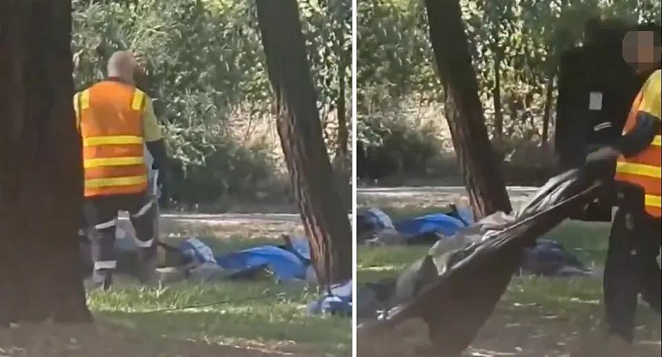 Screen grabs showing Adelaide council workers 'kicking' and removing tents.