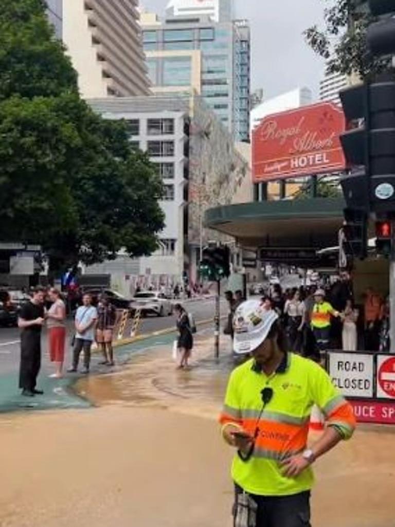 A burst water main has inundated the BRisbane CBD. Picture: Johnathan Fung