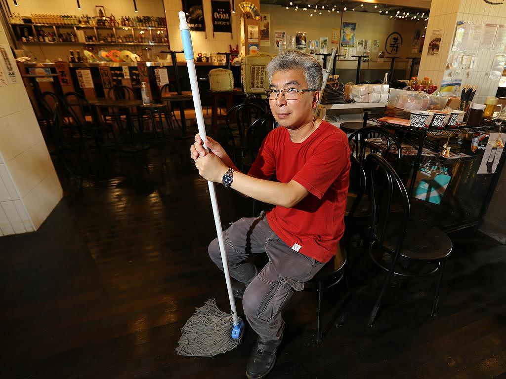 Izakaya Kotobuki owner Kazuhiko Ito is stil cleaning up after Friday’s incident. Picture: David Clark