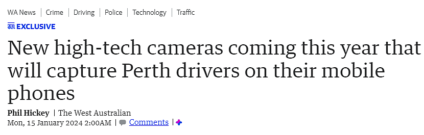 珀斯司机们注意！新型测速摄像头上线，开车时千万别用手机（图） - 1